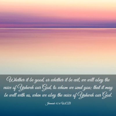 Picture 03 - Jeremiah 42:6 WEB - Whether it be good, or whether it be evil, we - Bible Verse Picture