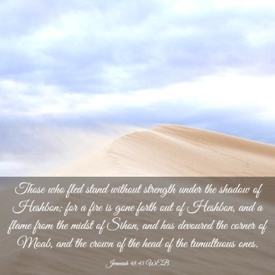 Picture 03 - Jeremiah 48:45 WEB - Those who fled stand without strength under the - Bible Verse Picture