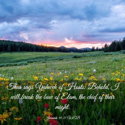 Picture 03 - Jeremiah 49:35 WEB - Thus says Yahweh of Hosts: Behold, I will break - Bible Verse Picture