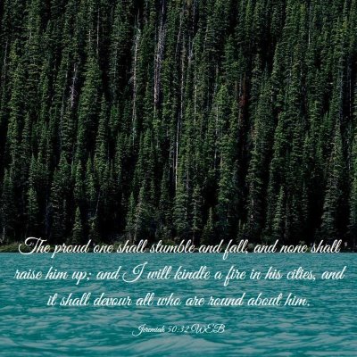 Picture 03 - Jeremiah 50:32 WEB - The proud one shall stumble and fall, and none - Bible Verse Picture