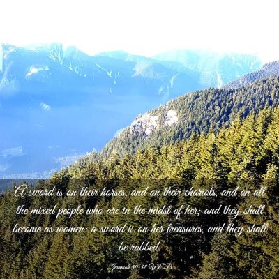 Picture 03 - Jeremiah 50:37 WEB - A sword is on their horses, and on their - Bible Verse Picture