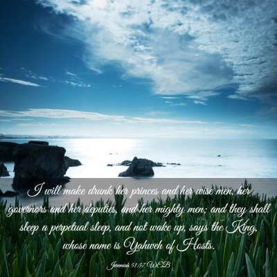 Picture 03 - Jeremiah 51:57 WEB - I will make drunk her princes and her wise men, - Bible Verse Picture
