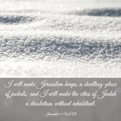 Picture 03 - Jeremiah 9:11 WEB - I will make Jerusalem heaps, a dwelling-place of - Bible Verse Picture