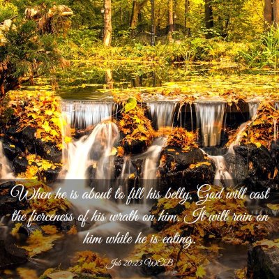 Picture 03 - Job 20:23 WEB - When he is about to fill his belly, God will cast - Bible Verse Picture