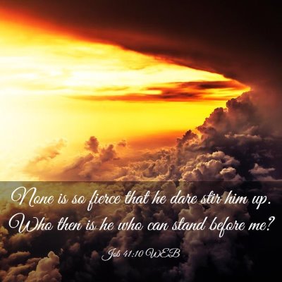 Picture 03 - Job 41:10 WEB - None is so fierce that he dare stir him up. Who - Bible Verse Picture