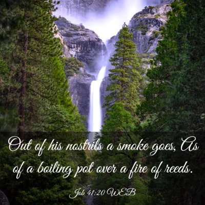 Picture 03 - Job 41:20 WEB - Out of his nostrils a smoke goes, As of a boiling - Bible Verse Picture