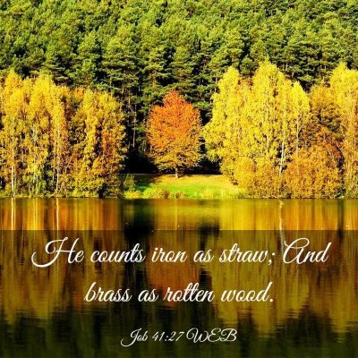 Picture 03 - Job 41:27 WEB - He counts iron as straw; And brass as rotten - Bible Verse Picture