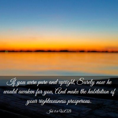 Picture 03 - Job 8:6 WEB - If you were pure and upright, Surely now he would - Bible Verse Picture