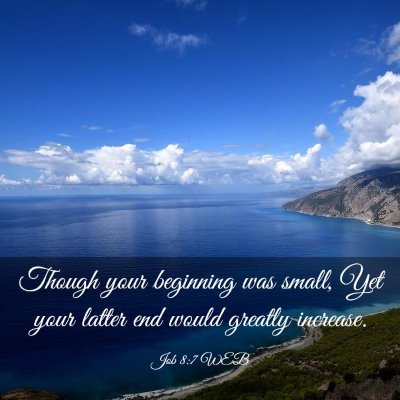 Picture 03 - Job 8:7 WEB - Though your beginning was small, Yet your latter - Bible Verse Picture