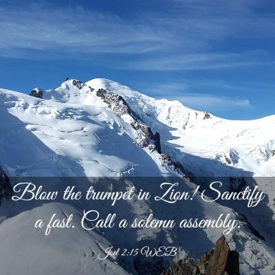 Picture 03 - Joel 2:15 WEB - Blow the trumpet in Zion! Sanctify a fast. Call a - Bible Verse Picture