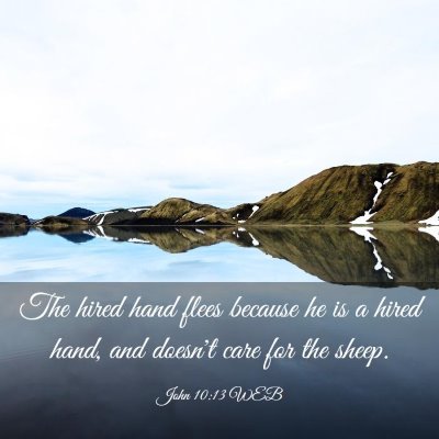 Picture 03 - John 10:13 WEB - The hired hand flees because he is a hired hand, - Bible Verse Picture