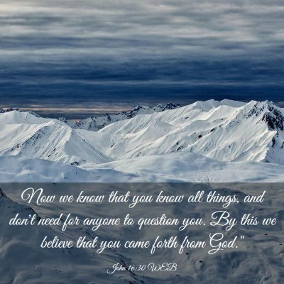 Picture 03 - John 16:30 WEB - Now we know that you know all things, and don't - Bible Verse Picture