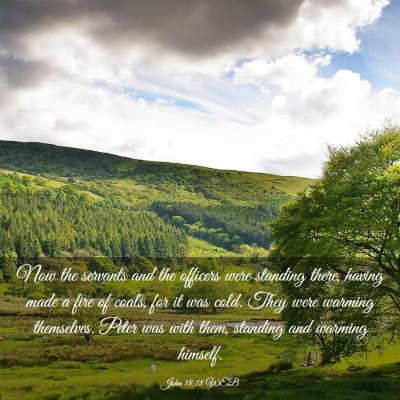 Picture 03 - John 18:18 WEB - Now the servants and the officers were standing - Bible Verse Picture