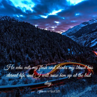 Picture 03 - John 6:54 WEB - He who eats my flesh and drinks my blood has - Bible Verse Picture