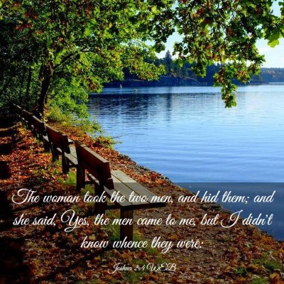 Picture 03 - Joshua 2:4 WEB - The woman took the two men, and hid them; and she - Bible Verse Picture