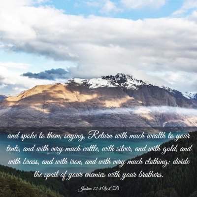 Picture 03 - Joshua 22:8 WEB - and spoke to them, saying, Return with much - Bible Verse Picture