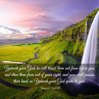 Picture 03 - Joshua 23:5 WEB - Yahweh your God, he will thrust them out from - Bible Verse Picture