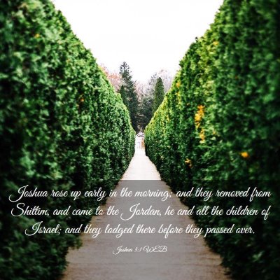 Picture 03 - Joshua 3:1 WEB - Joshua rose up early in the morning; and they - Bible Verse Picture