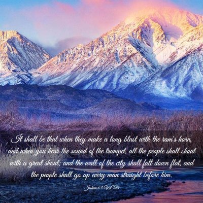 Picture 03 - Joshua 6:5 WEB - It shall be that when they make a long blast with - Bible Verse Picture