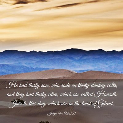 Picture 03 - Judges 10:4 WEB - He had thirty sons who rode on thirty donkey - Bible Verse Picture