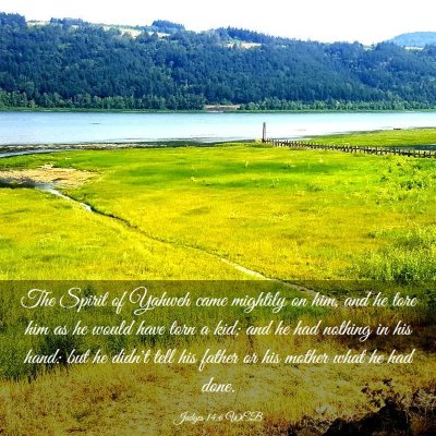 Picture 03 - Judges 14:6 WEB - The Spirit of Yahweh came mightily on him, and he - Bible Verse Picture