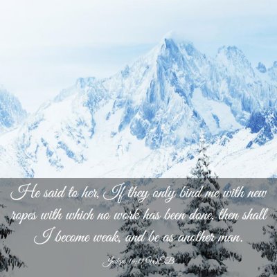 Picture 03 - Judges 16:11 WEB - He said to her, If they only bind me with new - Bible Verse Picture
