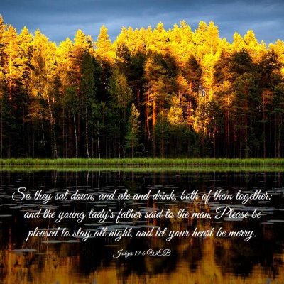 Picture 03 - Judges 19:6 WEB - So they sat down, and ate and drink, both of them - Bible Verse Picture