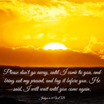 Picture 03 - Judges 6:18 WEB - Please don't go away, until I come to you, and - Bible Verse Picture