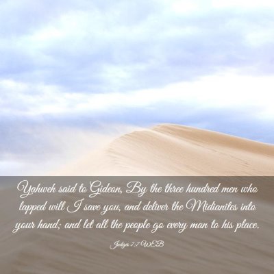 Picture 03 - Judges 7:7 WEB - Yahweh said to Gideon, By the three hundred men - Bible Verse Picture