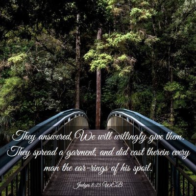 Picture 03 - Judges 8:25 WEB - They answered, We will willingly give them. They - Bible Verse Picture
