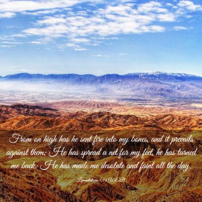 Picture 03 - Lamentations 1:13 WEB - From on high has he sent fire into my bones, and - Bible Verse Picture
