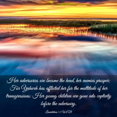 Picture 03 - Lamentations 1:5 WEB - Her adversaries are become the head, her enemies - Bible Verse Picture