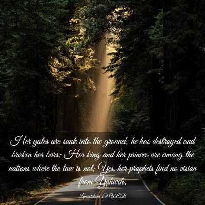 Picture 03 - Lamentations 2:9 WEB - Her gates are sunk into the ground; he has - Bible Verse Picture