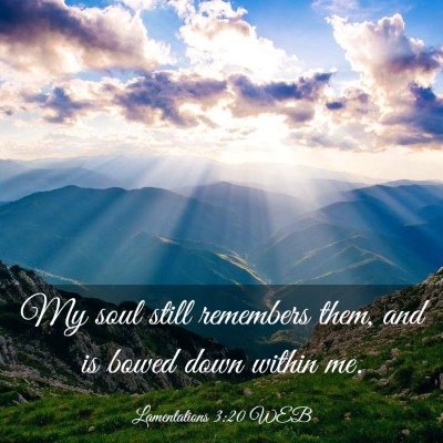 Picture 03 - Lamentations 3:20 WEB - My soul still remembers them, and is bowed down - Bible Verse Picture