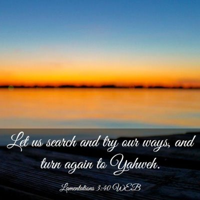 Picture 03 - Lamentations 3:40 WEB - Let us search and try our ways, and turn again to - Bible Verse Picture