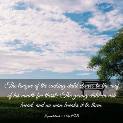 Picture 03 - Lamentations 4:4 WEB - The tongue of the sucking child cleaves to the - Bible Verse Picture