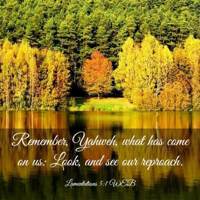 Picture 03 - Lamentations 5:1 WEB - Remember, Yahweh, what has come on us: Look, and - Bible Verse Picture
