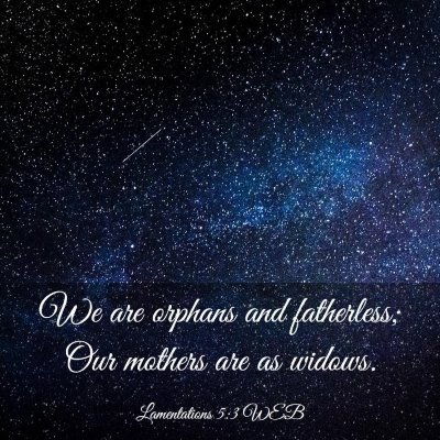 Picture 03 - Lamentations 5:3 WEB - We are orphans and fatherless; Our mothers are as - Bible Verse Picture