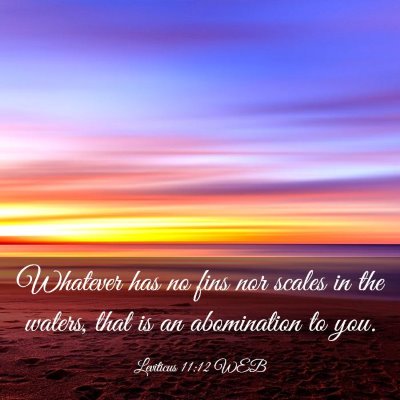 Picture 03 - Leviticus 11:12 WEB - Whatever has no fins nor scales in the waters, - Bible Verse Picture