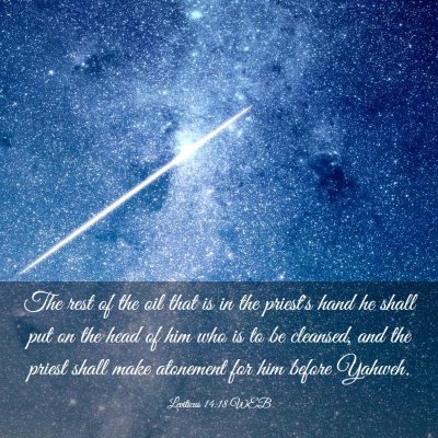 Picture 03 - Leviticus 14:18 WEB - The rest of the oil that is in the priest's hand - Bible Verse Picture