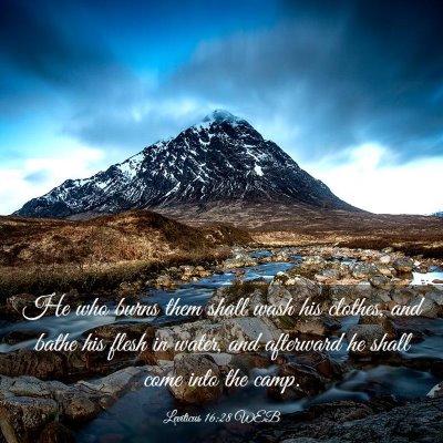 Picture 03 - Leviticus 16:28 WEB - He who burns them shall wash his clothes, and - Bible Verse Picture