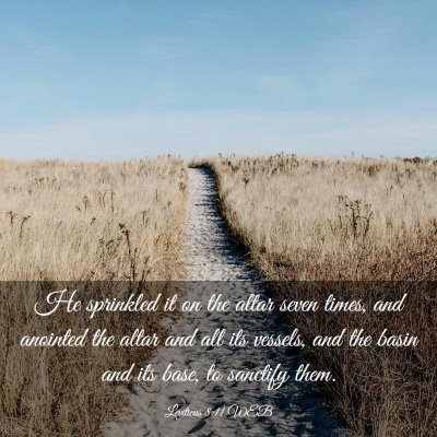 Picture 03 - Leviticus 8:11 WEB - He sprinkled it on the altar seven times, and - Bible Verse Picture