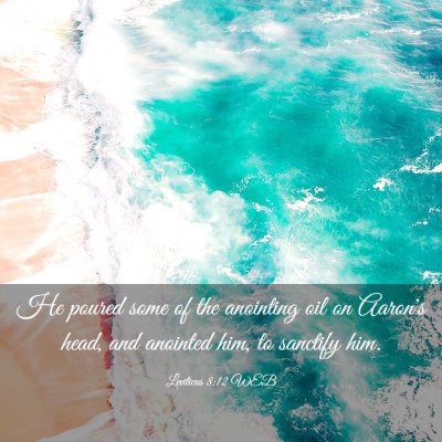 Picture 03 - Leviticus 8:12 WEB - He poured some of the anointing oil on Aaron's - Bible Verse Picture