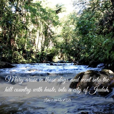 Picture 03 - Luke 1:39 WEB - Mary arose in those days and went into the hill - Bible Verse Picture