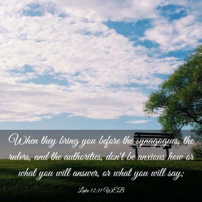 Picture 03 - Luke 12:11 WEB - When they bring you before the synagogues, the - Bible Verse Picture