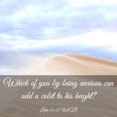 Picture 03 - Luke 12:25 WEB - Which of you by being anxious can add a cubit to - Bible Verse Picture