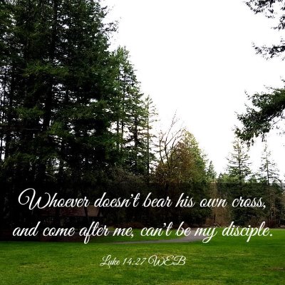 Picture 03 - Luke 14:27 WEB - Whoever doesn't bear his own cross, and come - Bible Verse Picture