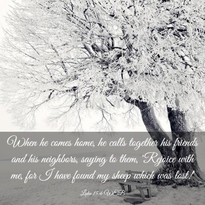 Picture 03 - Luke 15:6 WEB - When he comes home, he calls together his friends - Bible Verse Picture