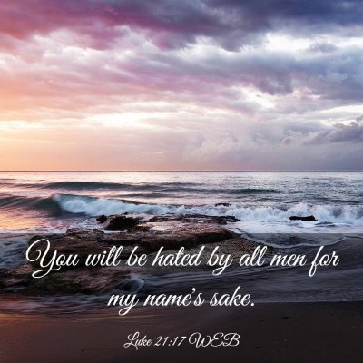 Picture 03 - Luke 21:17 WEB - You will be hated by all men for my name's - Bible Verse Picture