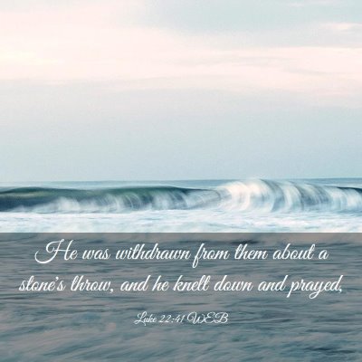 Picture 03 - Luke 22:41 WEB - He was withdrawn from them about a stone's throw, - Bible Verse Picture